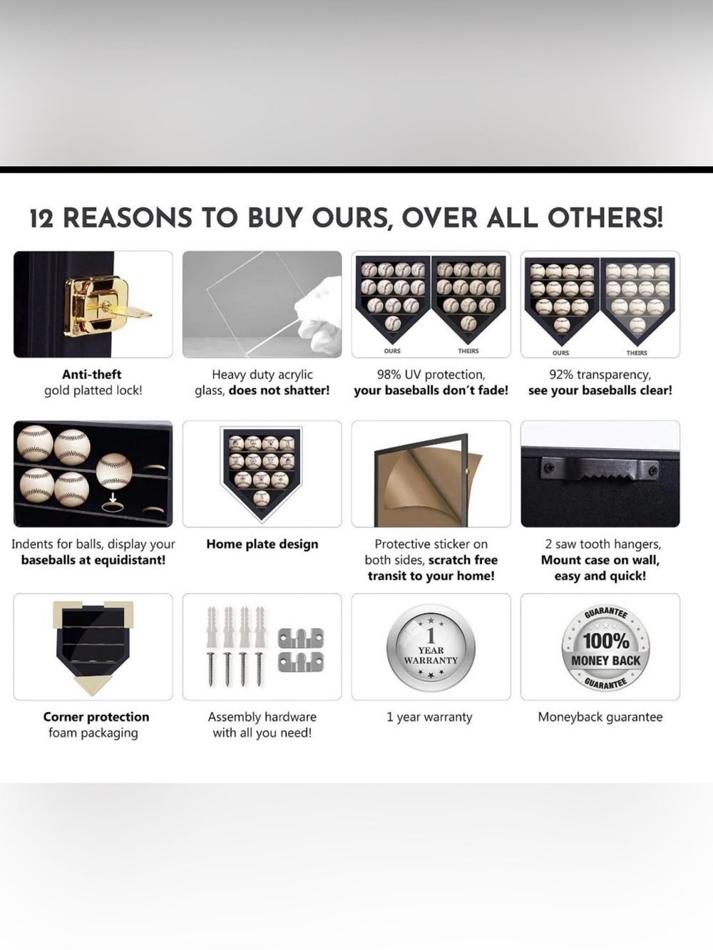 flybold Small Baseball Display Case 12 Pack Wall Display Box - Picture 3 of 6